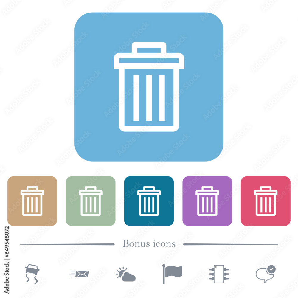 Aufkleber delete flat icons on color rounded square backgrounds