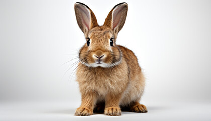 Obraz premium Cute baby rabbit sitting, looking at camera, fluffy fur generated by AI