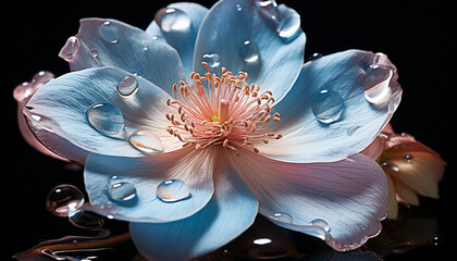 A vibrant lotus blossom reflects beauty in nature wetness generated by AI