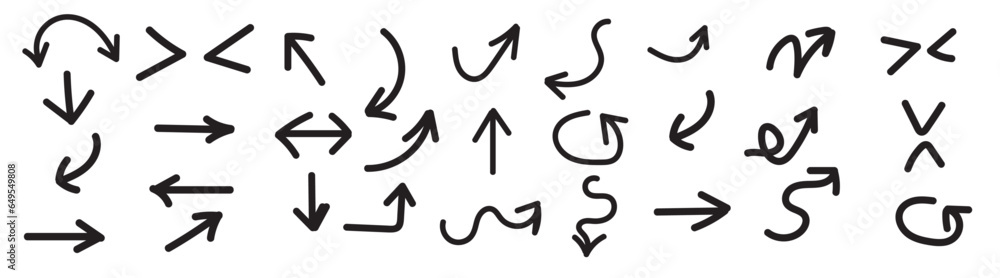 Poster abstract set of sketch lines arrows element. hand drawn pen lines doodle sketches arrows lines. hand