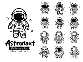 Astronaut clipart outline graphic element collection set