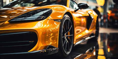 Close up of yellow sports car