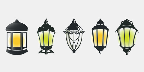 set bundle lantern icon logo, collection of streetlight vector design, illustration of streetlamp