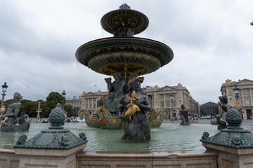 Fountains instead of the City of Concord, Paris on a cloudy day