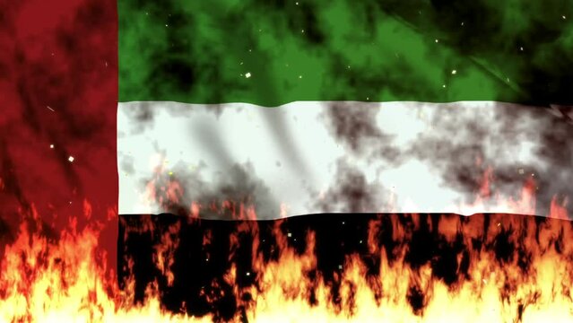 アラブ首長国連邦の国旗と炎