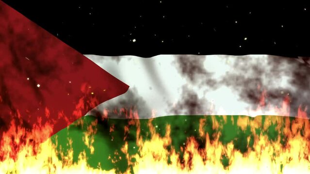 パレスチナの旗と炎