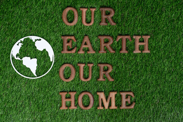 Eco awareness campaign for Earth day concept showcase message arranged in Save Earth on biophilic...