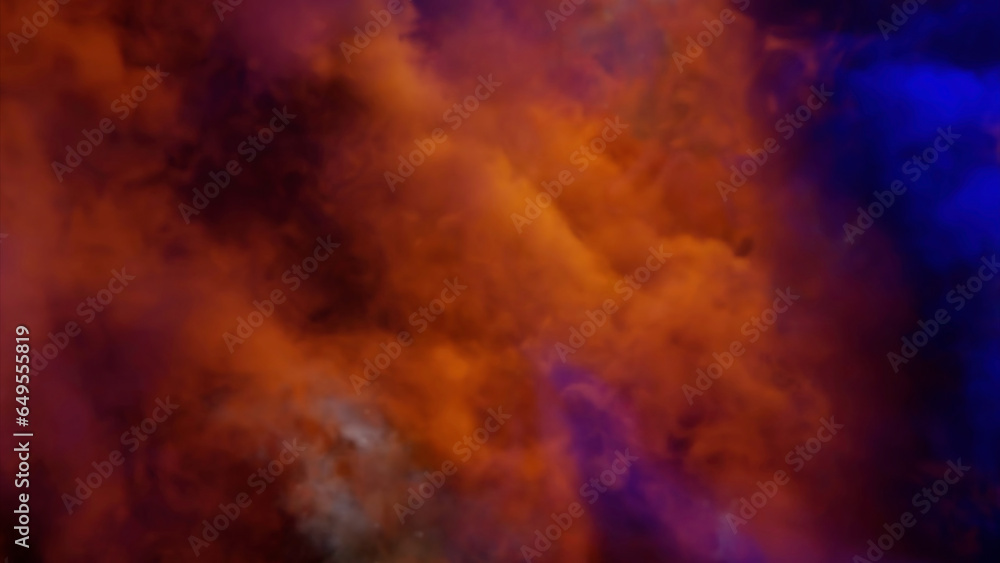 Poster Bright multicolored smoke. Design. Bright dust of different colors in animation scattering in different directions in animation.
