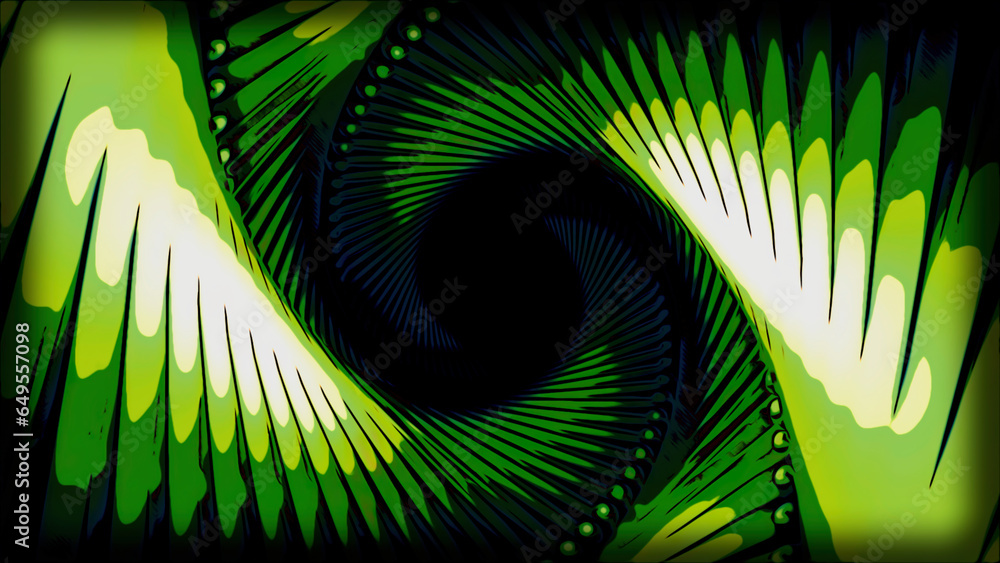 Poster a green and gray mesh corridor with darkness inside. design. a huge bright tunnel in abstraction mov