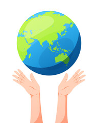 Hand holding planet earth concept. vector earth.