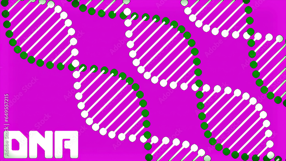 Poster purple and green background with dna scheme. design. a bright background with dna molecules that rot
