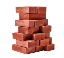 Stack of red bricks isolated on transparent background