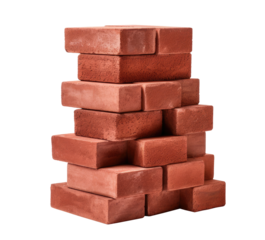 Stack of red bricks isolated on transparent background