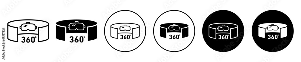 Poster virtual tour icon. augmented or virtual reality tech device with 360 degree view symbol set. 3d gogg