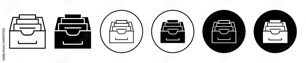 Poster archive icon. paper document storage organizer symbol set. office work file container box vector lin