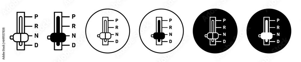 Poster automatic transmission shifter knob icon. car drive mode in gearbox symbol set. automatic gear shift