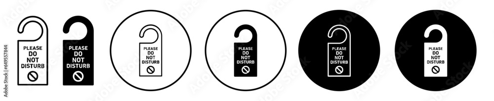 Poster do not disturb icon. keep silence and not disturb message card hanger symbol set. room door hang tag