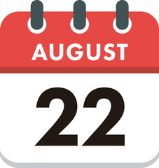 August 22 Calendar Icon. Flat style. Date, day and month.