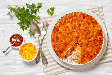 Chicken Tortilla Casserole in ceramic baking dish