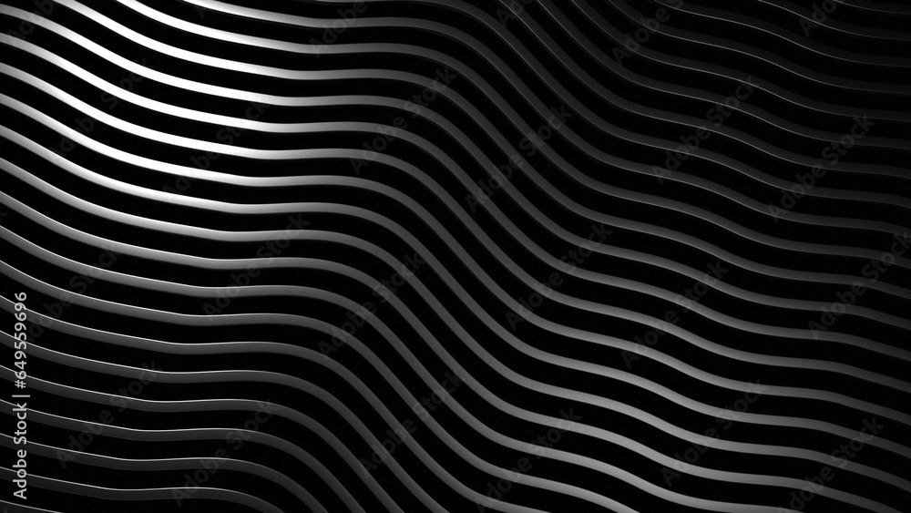 Poster lines bend in waves with psychedelic effect. design. thin lines bend in waves on black background. b