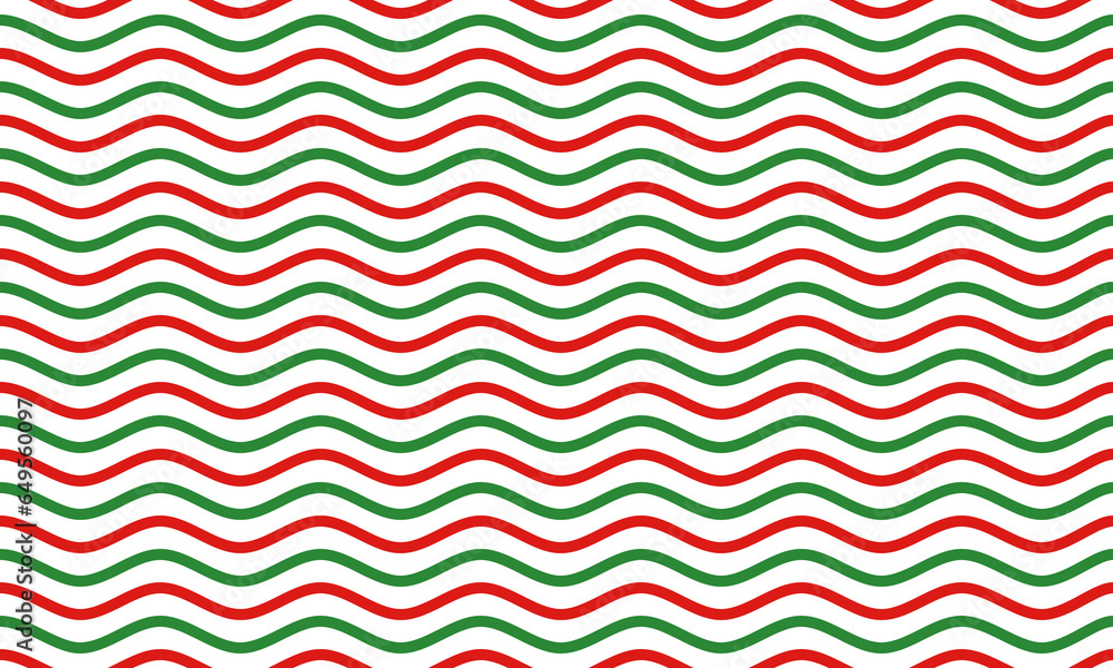 Wall mural red and green curvy line seamless pattern on white background. vector repeating texture.