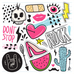 hand drawn set of music rock sign doodle 