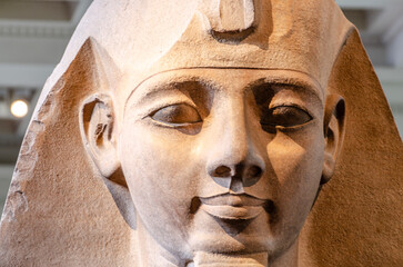 London. England. British Museum. Colossal head of Egyptian Pharaoh Ramesses II, ca. 1250 B.C, from...