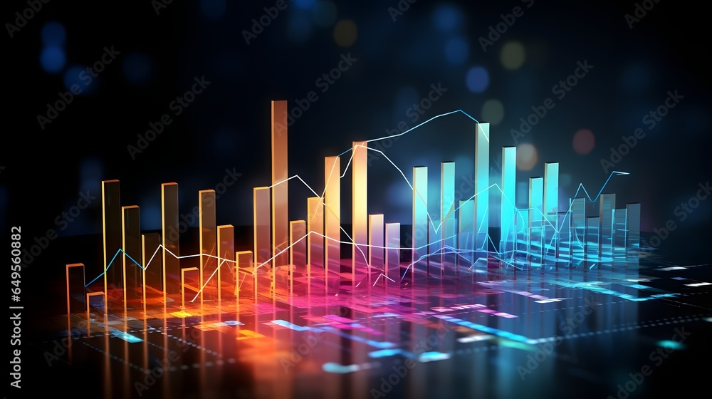 Wall mural virtual stock market lines and financial charts over dark background. digital screen. concept of fin