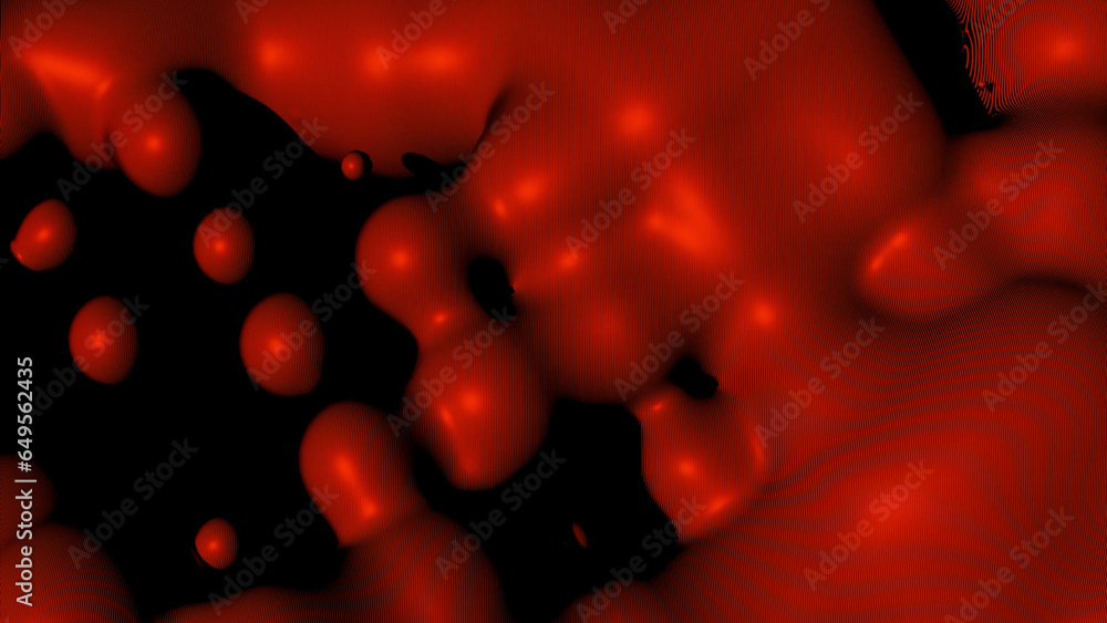 Poster red animation on a black background. design. red separated plasticine in animation that connects and