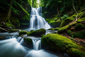 waterfall wildlife, tropical waterfall, waterfall backdrop, waterfall wallpaper, and waterfall in the forest with the wooden bridge across the lake