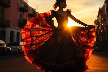 Passionate Flamenco Dance: Latin Woman in Red Dress