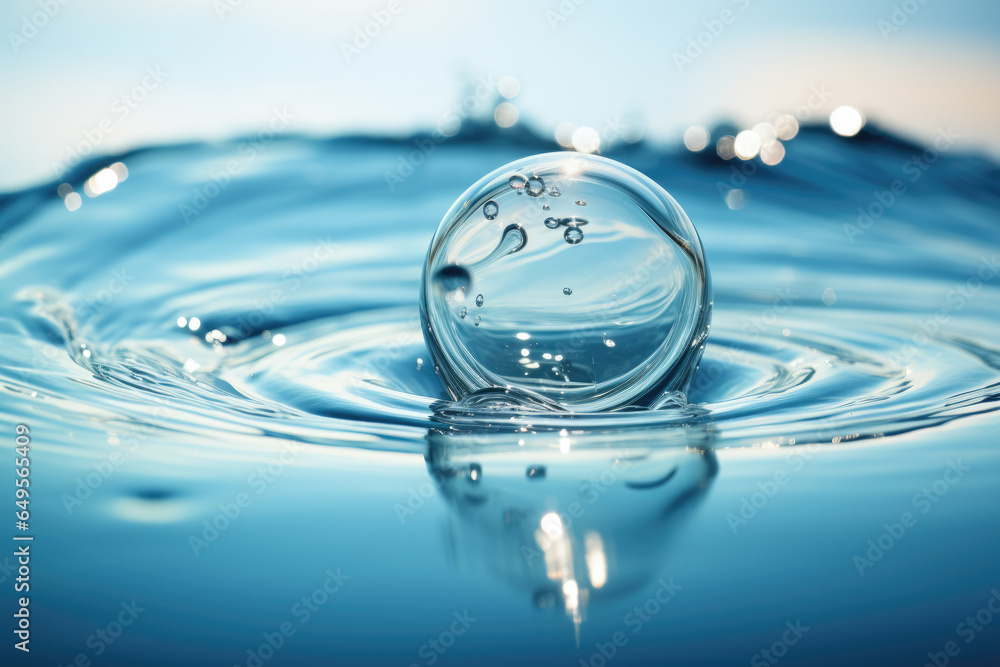 Aufkleber close up view of single water drop in body of water. this image can be used to depict concepts such 