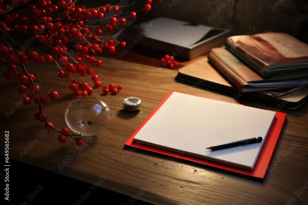 Poster simple desk setup with notepad and pen. perfect for office or study-related concepts.