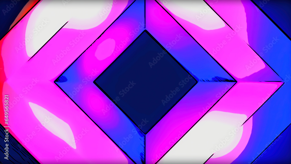 Poster red and purple corridor. design. a square portal made in 3d format with a glimmer of light at the ed
