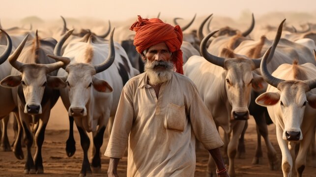 Rabari herder in a rural village, Tribal life and traditional culture.