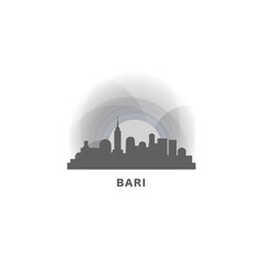 Italy Bari cityscape skyline city panorama vector flat modern logo icon. Puglia region emblem idea with landmarks and building silhouettes, isolated grey and white clipart at sunset, sunrise, night