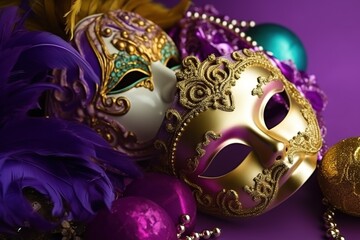 Naklejka premium Happy Mardi Gras.Mardi Gras Carnival Mask. Mardi Gras Carnival Concept. Mardi Gras Carnival Background. Mardi Gras Carnival Theme. Generative Ai