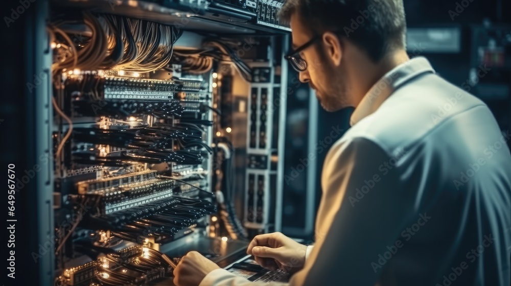 Leinwandbilder two technicians working in an it-hardware rollout for customers in the banking industry.