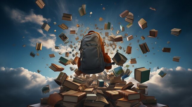 an image that symbolizes the excitement of back-to-school season, with books, backpacks, and eager learners