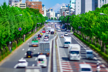 A miniature traffic jam at the downtown street in Tokyo