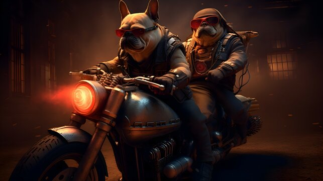 French Bulldog Riding Motorcycle