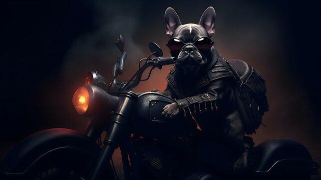 French Bulldog Riding Motorcycle