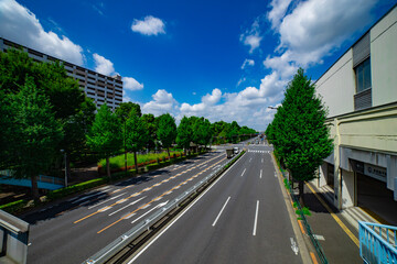 Fototapeta na wymiar An empty downtown street in Takashimadaira Tokyo wide shot
