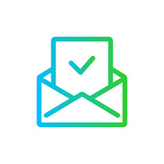 Email approved approval icon with blue and green gradient outline. email, mail, envelope, send, message, document, letter. Vector illustration