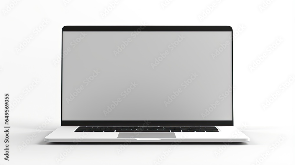 Poster isolated laptop with blank space for text. front view of notebook computer screen on white