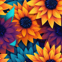 Sunflower seamless pattern with geometric shapes, AI Generated