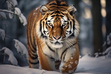 Fototapeta na wymiar Siberian tiger in a snowy landscape