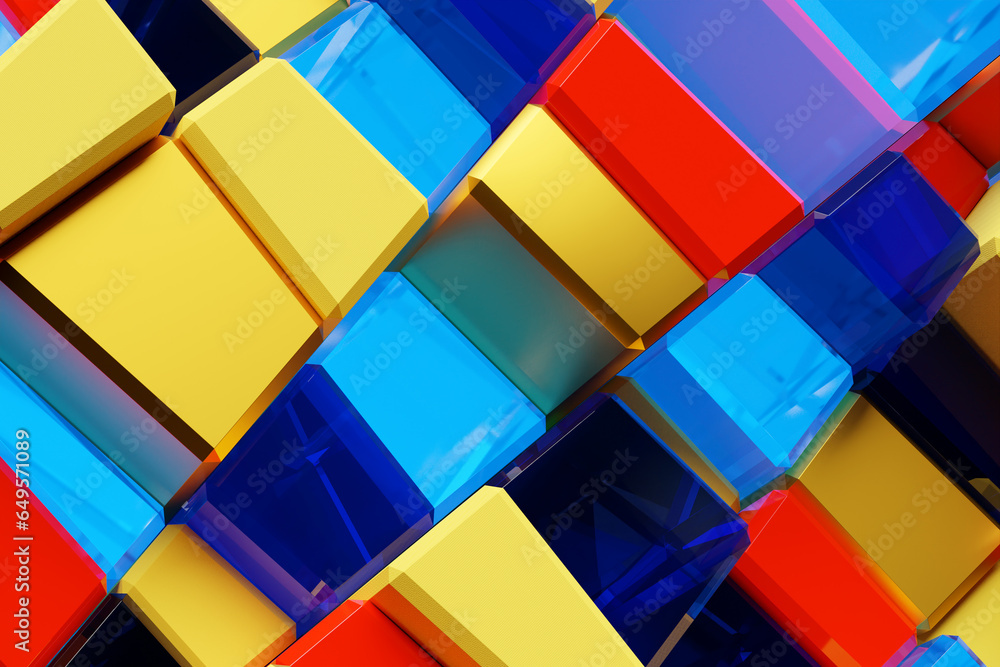 Aufkleber 3d rendering. colorful pattern of cubes of different shapes. minimalistic pattern of simple shapes. 