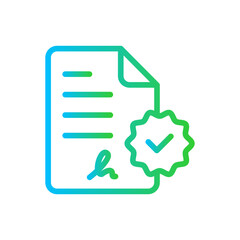 Agreement approval icon with blue and green gradient outline. agreement, business, contract, businessman, concept, deal, hand. Vector illustration