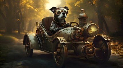 Puppy Driving Car - obrazy, fototapety, plakaty